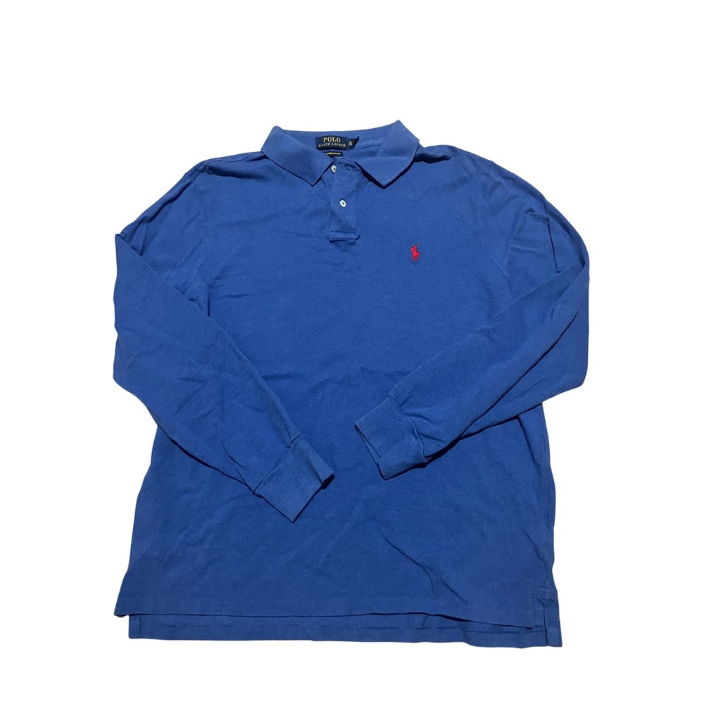 Polo Ralph Lauren Mens XL Custom Slim Fit Long Sleeve Polo Shirt Blue Red Pony
